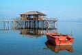 Wooden cottage lake settlement