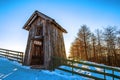 Wooden cottage in winter. Daegwallyeong Sheep Farm in Gangwondo, South Korea.