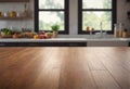 A wooden countertop in a kitchen is positioned next to a window. The countertop is clean and well-maintained, adding a