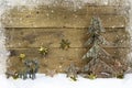 Wooden country style christmas background with reindeer and snow Royalty Free Stock Photo