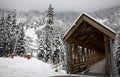 Wooden Covered Bridge Snow Mountain Washington