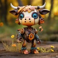 Wooden Cow Figure: High Quality, Detailed Face, Bright Colors Royalty Free Stock Photo