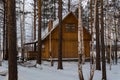 Wooden cozy house in a snowy forest. Nice Christmas atmosphere Royalty Free Stock Photo