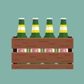Wooden crate with beer bottles. Pack of beer icon. Vector flat illustration isolated on white background - Vector Royalty Free Stock Photo