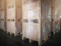 Wooden Crate Boxes Stacked in Storage Warehouse. Supply Chain. Storehouse Distribution. Shipping Supplies Warehouse Logistics Royalty Free Stock Photo