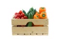 Wooden crate with colorful vegetables