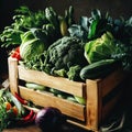 Wooden crate of farm fresh vegetables Royalty Free Stock Photo