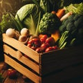 Wooden crate of farm fresh vegetables Royalty Free Stock Photo