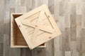 Wooden crate on floor, top view Royalty Free Stock Photo