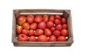 Wooden crate with fresh tomatoes isolated on white background Royalty Free Stock Photo