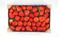 Wooden crate full of freshly harvested strawberries on white background Royalty Free Stock Photo