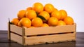 Wooden Crate Overflowing with Fresh Oranges. Generative ai