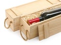 Wooden crates with expensive wine isolated on , closeup