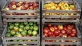 Wooden crates filled with crisp apples vibrant peppers and plump tomatoes all locally and sustainably grown Royalty Free Stock Photo