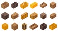 Wooden crates icons set isometric vector. Storage box