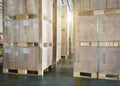Wooden Crates Stacked in Storage Warehouse. Supply Chain. Storehouse Commerce Cargo Shipment. Warehouse Shipping Logistics Royalty Free Stock Photo