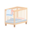 Wooden crib for baby boy, cute bed for healthy sleep of newborn at night, furniture