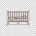 Wooden crib for a newborn child with a pillow and blanket. Vector isolated object on a transparent background. Birth of a baby boy Royalty Free Stock Photo