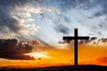 Wooden cross against sky background   , Royalty Free Stock Photo