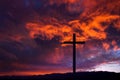 Wooden cross against sky background   , Royalty Free Stock Photo