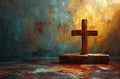 Wooden Cross on Colorful Textured Background