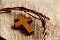 Wooden cross and the crown of thorns of Jesus Christ Royalty Free Stock Photo