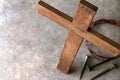 Wooden cross, crown of thorns and nails. Passion Of Jesus Christ concept Royalty Free Stock Photo