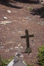 Wooden cross on the floor of a cemetery