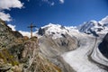 The wooden cross and glacier at Gornergrat station in summer, Z