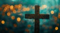 The Wooden Cross With Lights.AI generated image Royalty Free Stock Photo