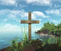 Wooden cross on the island