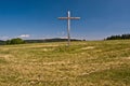 Wooden cross on Loucka hill in Slezske Beskydy mountains