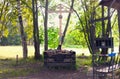 A wooden cross of the memory of Grigory Rasputin in the Alexander Park of Pushkin, St. Petersburg.