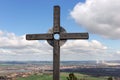 Wooden cross on the mountain TÃÂ¶pfer in the Zittau Mountains. Saxony. Germany Royalty Free Stock Photo