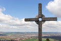 Wooden cross on the mountain TÃÂ¶pfer in the Zittau Mountains. Saxony. Germany Royalty Free Stock Photo