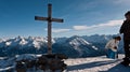 Wooden cross on a mountaintop Royalty Free Stock Photo