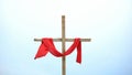 Wooden cross with red cloth wrapped around, crucifix and resurrection of Jesus Royalty Free Stock Photo