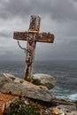 Wooden cross on the seashore in Malin Head, County Donegal, Ireland Royalty Free Stock Photo