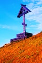 Wooden cross stands on a hill, Christianity