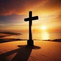 Wooden cross stands in the rays of Royalty Free Stock Photo