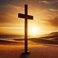 Wooden cross stands in the rays of Royalty Free Stock Photo