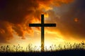 Wooden Cross at sunset sky Royalty Free Stock Photo