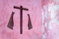 Wooden cross in the former monestary Convent de San Bernardino de Siena in Valladolid, Yucatan, Mexico Royalty Free Stock Photo