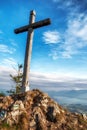 Wooden cross on top of the hill Pravnac in Slovakia Royalty Free Stock Photo