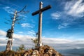 Wooden cross on top of the hill Pravnac in Slovakia Royalty Free Stock Photo