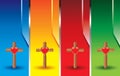 Wooden crosses with heart icon on colored banners