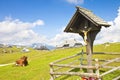 Wooden Crucifix in the famous place called `Velika Planina`; in Slovenian it means `great plateau` and it is one of the most impor Royalty Free Stock Photo