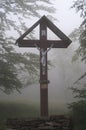 Wooden Crucifix in forest Royalty Free Stock Photo