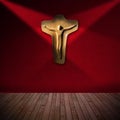 Wooden Crucifix in Red Room - Religious Background Royalty Free Stock Photo