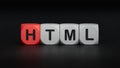 wooden cube block with HTML business word.